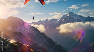 Paraglider with backpack on the top of the mountain, Embark on an exhilarating mountain adventure!, AI Generated
