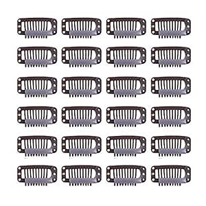 24 Pcs Snap Clips for Hair Extensions and Wigs - Metal 9-Tooth Comb Clips, 32mm (Dark Brown)