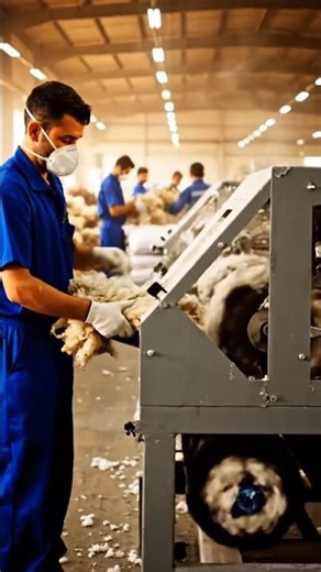 How Cotton Is Separated from Sheep Wool | Amazing Factory Machine Process#ai #viral #short
