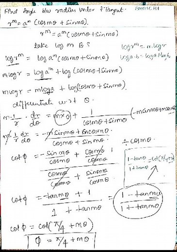 Angle between radius vector and tangent #calculus #maths #anglebetween #differentiation #mathematics