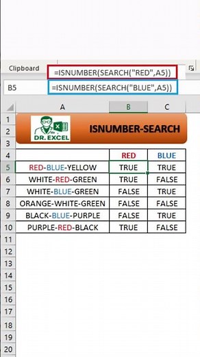 ISNUMBER SEARCH formula in Excel
