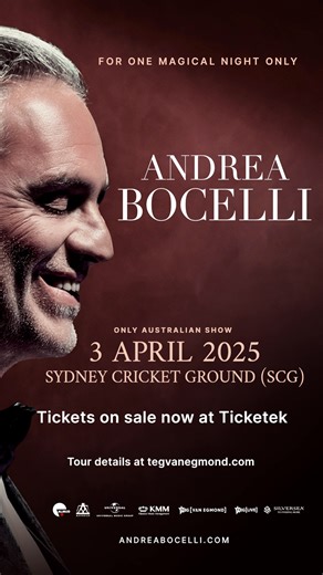 Australia – Andrea is returning for one magical night only in Sydney this April, with a 70-piece orchestra and 60-person choir. 🇦🇺 Join him for an unforgettable evening of classical masterpieces, contemporary favourites and more. | Andrea Bocelli