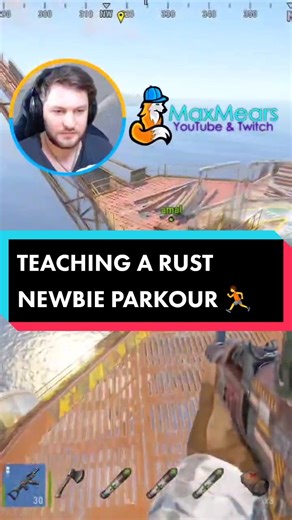On a different Oil Rig run on Rust, Max attempted to teach a Rust Newbie how to parkour 😂😂 #rust #rustgame #rustclips #MaxMears #TwitchStreamer #rustmemes