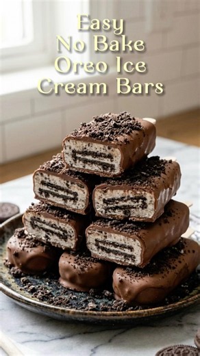 Creamy Oreo Ice Cream Bars. Easy homemade frozen treat. #dessert #recipe