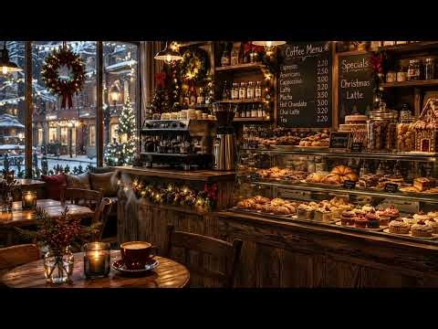 ☕ Relaxing Jazz & Snowy Café Ambience - Cozy Winter Coffee Shop