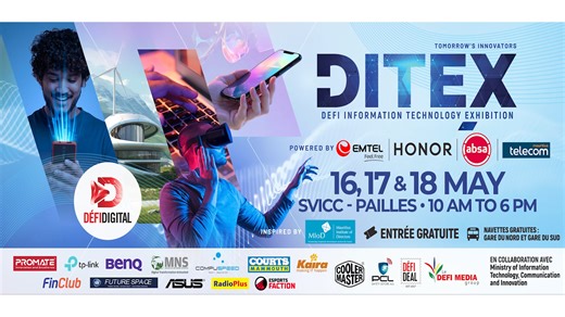 DITEX 2025 : Emtel vous fera découvrir ses nouveautés La Défi Information Technology Exhibition (DITEX), présentée par Défi Digital, mettra cette année à l'honneur les appareils technologiques dernier cri. Emtel sera présente à cet évènement qui se tiendra du 16 au 18 mai au centre Swami Vivekananda à Pailles. La compagnie de téléphonie exposera ses derniers produits, notamment des téléphones portables et la technologie 5G. L'édition 2025 de DITEX est l’événement incontournable du calendrier tec