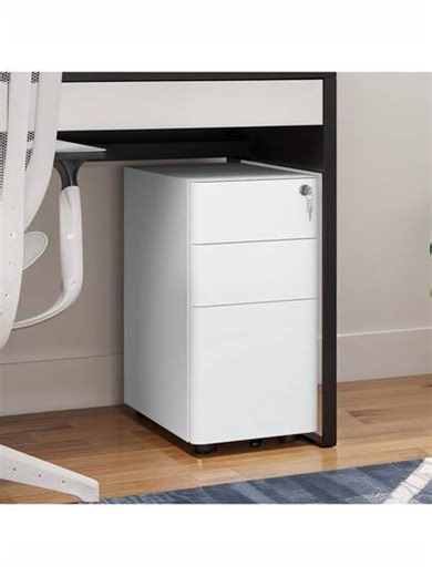 3-Drawers Filing Cabinet Lockable, Home Office Mobile File Cabinets With Wheel, Under Desk File Office Cabinet For Letter/Legal/A4, Fully Assembled, 30 X 45 X 61cm, White -By GeoTower | SHEIN