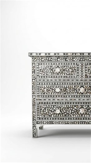 House of Jaipur on Instagram: "A statement of craftsmanship and quiet luxury 🤍 This mother of pearl dresser showcases refined artistry, handcrafted with thousands of delicately placed pieces forming an elegant floral and vine pattern. Set on a sophisticated grey finish, the design blends classic detailing with a modern feel - ideal for interiors that celebrate texture, depth, and design stories. Each mother of pearl dresser is individually made by skilled artisans, where every petal and vine is