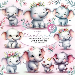 Adorable Elephant Clipart, Watercolor Cute Elephant Illustration Clipart, Cute Elephant PNG, Commercial Use - Etsy