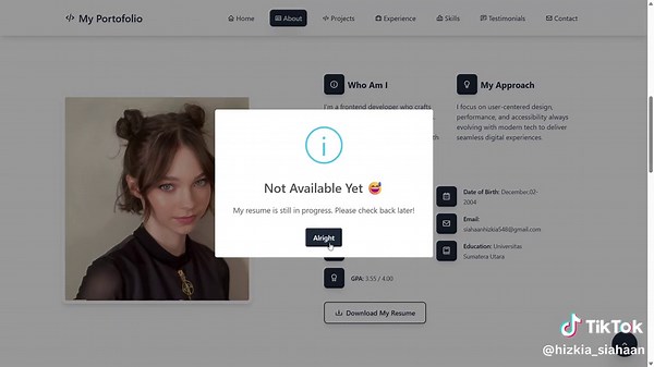 Portofolio Simple dibangun dengan react tailwind. webiste yang bisa jadi referensi kamu untuk membuat web portofolio sederhana - responsive - terhubung ke supase untuk testimonials - dark mode toggle #fyp #fyppppppppppppppppppppppp #fypシ゚viral #code #website #coding #foryoupage❤️❤️ #informatika #tugaskuliah