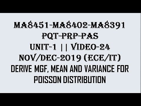 MGF, MEAN AND VARIANCE FOR POISSON DISTRIBUTION | PQT | PRP| PAS| UNIT-1 | VIDEO-24