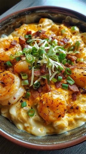 Creamy Garlic Cheese Seafood Bowl Dive into a decadently rich bowl of seafood bliss—with succulent shrimp, tender scallops, garlic-butter sauce and melted cheese creating the ultimate comfort ocean-fresh dinner. 📝 Ingredients : 1 lb large shrimp, peeled & deveined (about 16-20 shrimp) 8 oz sea scallops, patted dry 1 tbsp olive oil 2 tbsp unsalted butter 4 cloves garlic, minced 2 cups heavy cream 1 cup shredded sharp cheddar cheese ½ cup shredded mozzarella cheese 1 tsp dried Italian seasoning ½