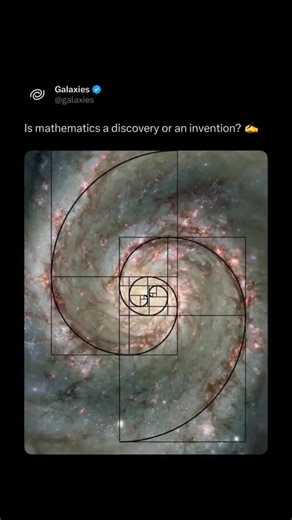 Galaxies on Instagram: "Math feels discovered and invented at the same time. The patterns exist whether we look at them or not, hidden in nature, space, and logic itself. But the symbols, rules, and language we use to describe those patterns are human-made. We didn’t invent the universe’s order, we invented the way we explain it."