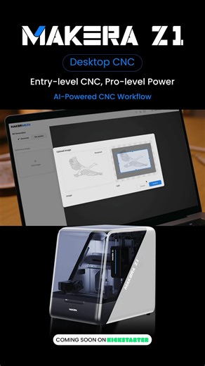 ✨ Your First CNC, Your Pro-Level Results Beginner-friendly operation meets professional-grade precision — unleash your creative potential with Makera Z1. 📬 Sign up now for Kickstarter launch notifications — don’t miss the Early-Bird at just $899! ⚡ Easy Setup | Safe Enclosed Frame | AeroDust™ Collection 🛠 One-Click CAM Software | CNC Model Platform — Access, share, and machine with ease | MakeraGlobal