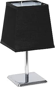 Simple Designs LT2062-BLK Mini Chrome Table Lamp with Squared Empire Fabric Shade, Black