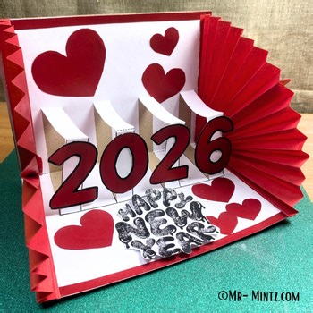 2026 Pop-Up Card Template with Heart – Printable New Year Craft for Kids