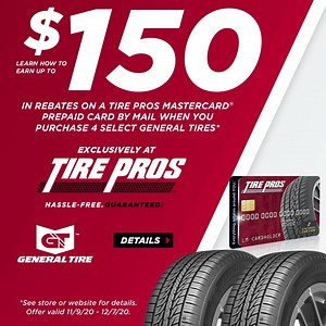 6.4K views | ☮ Get peace of mind for the road ahead with your purchase of four select new General Tires and earn up to $150 in rebates with this exclusive offer available now for a LIMITED TIME! ✨ Hassle-Free. Guaranteed. | Tire Pros | Facebook