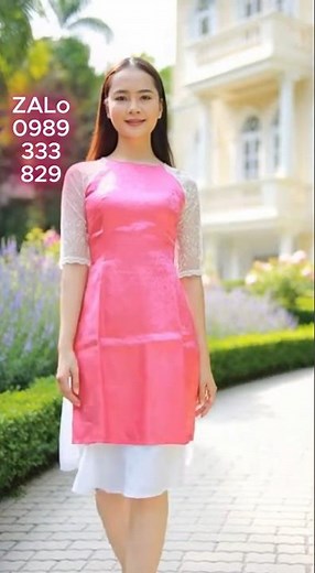 Áo Dài Cách Tân Màu Hồng Tay Ren Phối Váy Xòe | Dịu Dàng, Nữ Tính, Mặc Tết Cực Xinh