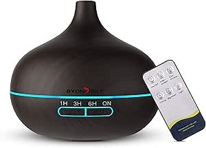 Aromatherapy Diffuser 500ml, Essential Oil Diffuser Humidifier with Remote Control, Air Diffuser for Essential Oils Large Room with Cool Mist, 7 LED Color Changing Light, 4 Timer, Waterless Auto Off