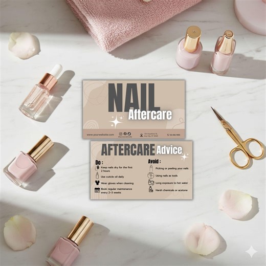 Nail Aftercare Card Template | Nail Salon Care Card | Printable Business Card for Nail Tech - Etsy