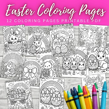 12 Easter Color Pages Printable Craft for Kids, Printable PDF Spring Coloring