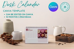 DESK CALENDAR CANVA TEMPLATE, a Stationery Template by Traveling Designer