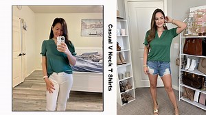 Watch Short Sleeve Blouses for Women Summer Henley Neck Basic Tops on Amazon Live