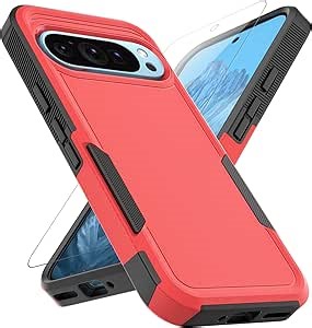 for Google Pixel 9 / Pixel 9 Pro Case: Dual Layer Protective Heavy Duty Cell Phone Cover Shockproof Rugged with Screen Protector - Military Protection Bumper Tough - Google Pixel 9/9 Pro, Red