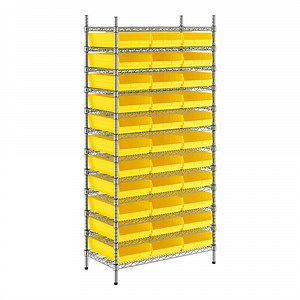 Regency 18" x 36" x 74" Wire Shelving Unit with 33 Yellow Bins
