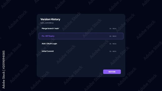 Code version control history interface showing restoration of branch and commit fixes