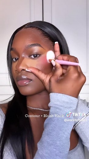 The perfect contour and blush hack ❤️ to find your contour and blush areas🔥 Works with any face shape - Products Used: @Juvia’s Place bronzer “cocoa” and liquid blush “peach rose” @Prettydifferentlashes “drama” - #darkskinmakeup #atlmua #makeupdept #mayareneebeauty #makeup #mua #melaninmakeupdaily #explore #makeuptutorial #makeupforblackwomen #houseofmmua #melaninmakeup #bhcmakeupdaily #melaninmakeupnation #trendingreels #trendingaudio #lauramercier #makeuphacks #makeuphack #2023makeup #contour