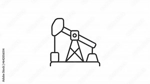 Black simple thin linear animation of oil pump, HD video with transparent background, seamless loop 4K video representing oil industry. Stock Video