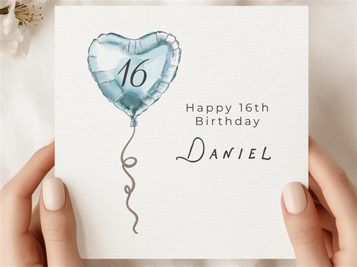 Personalized 16th Birthday Card: Heart Balloon, Custom Name - Etsy