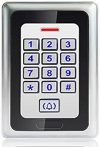Security Access Control Keypad,RFID Keypad,Door Access Control,Metal Stand-Alone Keypad,2000 Users,Support Close to RFID Card (Silver)