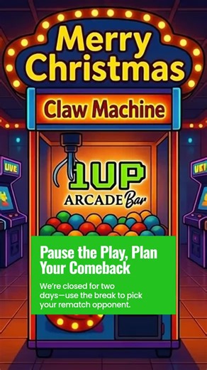 1Up Arcade Bar on Instagram: "We're taking a quick pause to celebrate the season—1Up Arcade Bar will be closed Today. Don't worry, the games and cocktails will be waiting for you when we're back on Friday, ready to level up your weekend. #1upArcadebar #downtownFarmington"