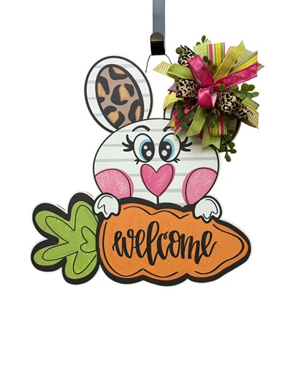Easter Bunny Welcome Door Hanger | Leopard Bow Spring Decor - Etsy