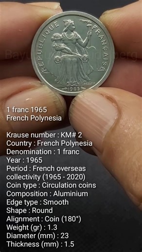 1 franc 1965 French Polynesia #france #polynesia #tahiti #francais #frenchpolynesia #coins #coin