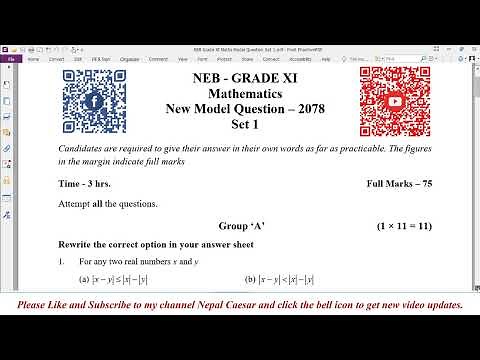 NEB Class 11 Math New Model Questions 2078 Set 1 with Answers