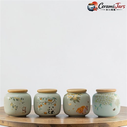 Japanese Ceramic Storage Jar With Bamboo Lid, Tea Coffee Sugar Container, Cute Animal Kitchen Canister, Aesthetic Japanese Kitchen Decor - Etsy