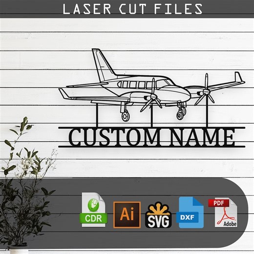 Custom Piper Pa-31 Airplane Silhouette - Svg Dxf AI Pdf CDR EPS - Laser Cut Aviation Decor - Etsy UK