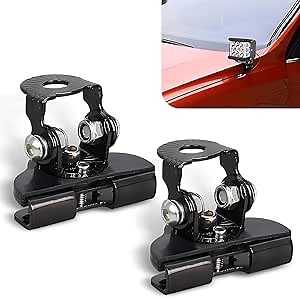 Ditch Hood Hinge LED Mounting Bracket - Compatible w/ 2011-2016 Ford F-250 350 450 550 - to Mount (2) 3 Inch LED Pod Lights - Mild Steel Gloss Black - Bolt-On Easy Installation - PN #Z365461