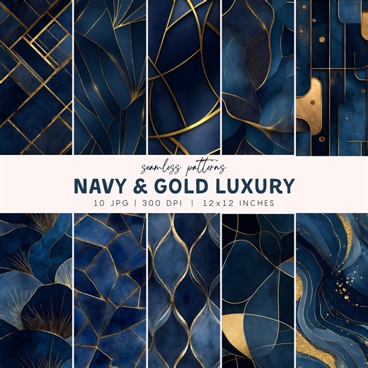 Navy & Gold Seamless Pattern, Luxury Geometric Designs Collection, Unique Backgrounds for Crafting, Stylish Seamless Designs - Etsy