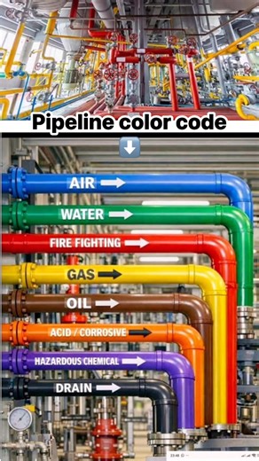 Standards (ANSI/ASME A13.1, ISO 14726) in the oil and gas industry are mandatory for quick identification of pipe contents to ensure workplace safety, prevent accidents, and simplify operations. The main colors are: Yellow (flammable gases/liquids), Red (fire extinguishers), and Blue (clean air/water). Standard Piping Color Code for the Oil and Gas Industry (ANSI/ASME A13.1 & ISO 14726): Yellow: Hazardous materials, flammable liquids, or gases. Red: Fire protection. Green: Water, potable water, 