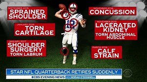 As he announced his stunning retirement from football at 29, @Colts quarterback Andrew Luck said he wanted to end the debilitating pain experienced in a “cycle of injury,” including a torn abdomen, lacerated kidney and concussion. https://cbsn.ws/2ZuqGMa | CBS Evening News