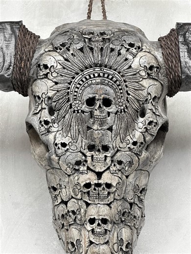 Carved Water Buffalo Skull: Native American Skull Motif, Grey Colour, Boho Wall Decor - Etsy
