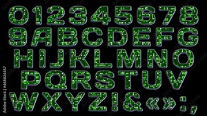 Modern alphabet. 3d. Metallic font with pixel ornaments. Animated letters to be assembled into an inscription.