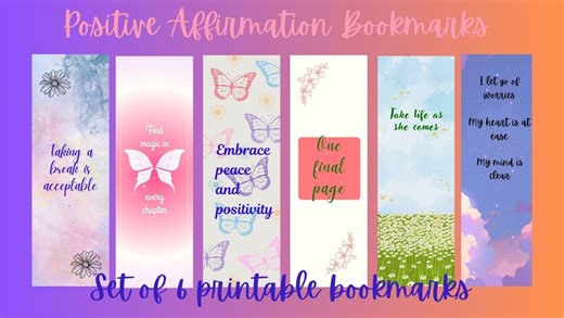Positive Affirmation Bookmarks, Printable, Instant Digital Download, Mindfulness, Inspirational Gift, 2X6, Set of 6 - Etsy