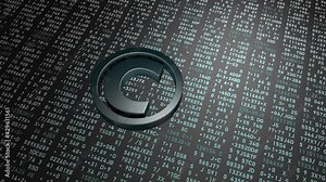 Copyright icon on the background of numbers and symbols. Protection of intellectual property in the modern world of digital technologies. Stock Video