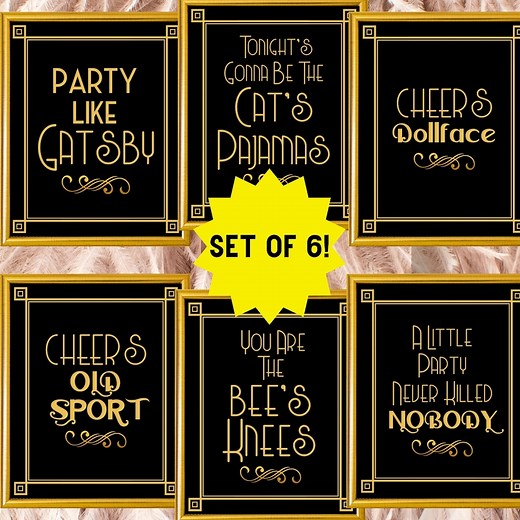 Gatsby Party Signs: Roaring 20s Art Deco Printable Decor (digital Download) - Etsy