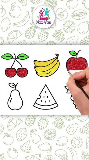 🍎🍐🍌 DIBUJA y colorea FRUTAS 🍒🍉🍇 #shorts #dibujos #chikiarte